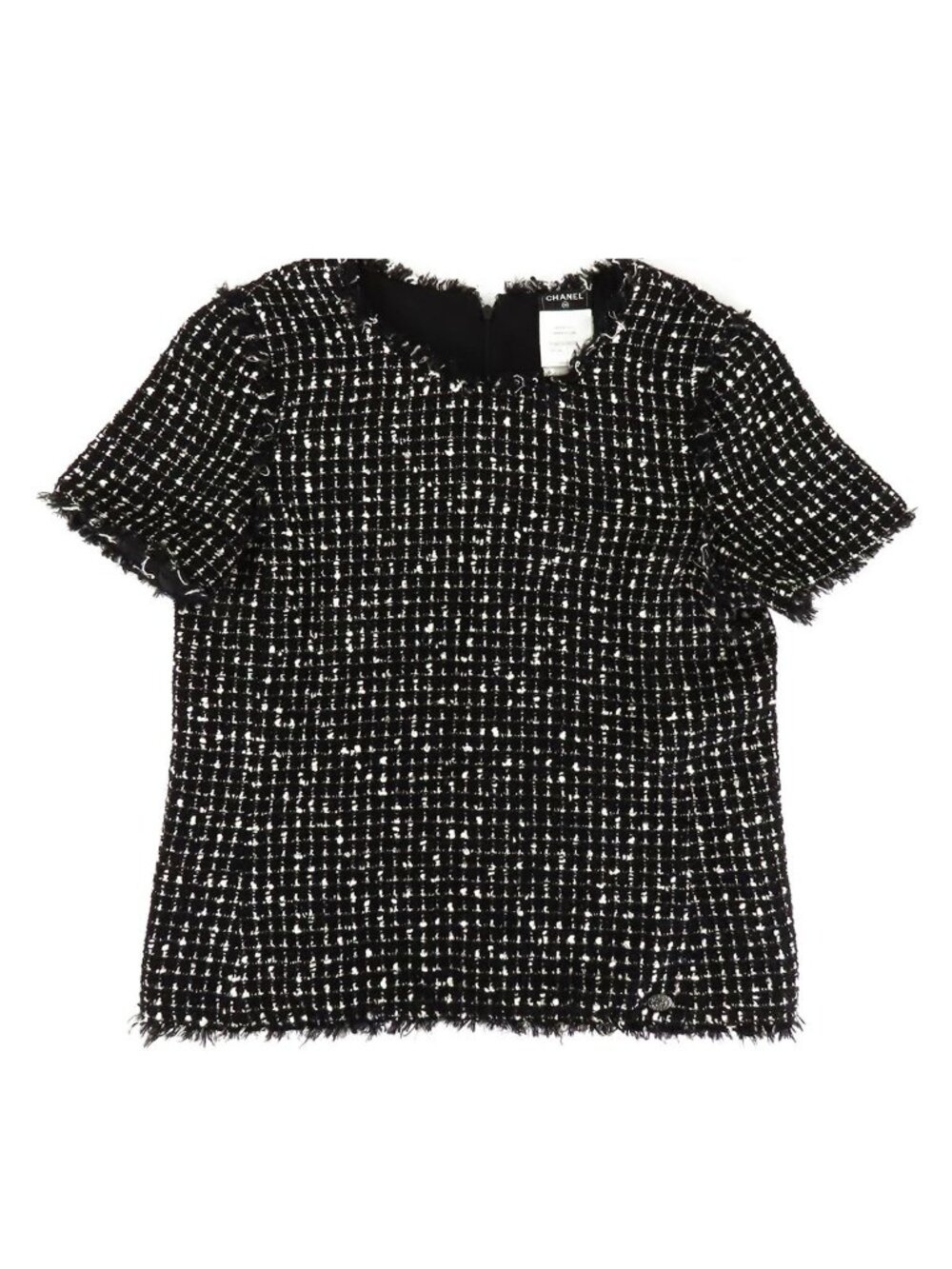 Chanel Blouse Black White Wool Nylon 38